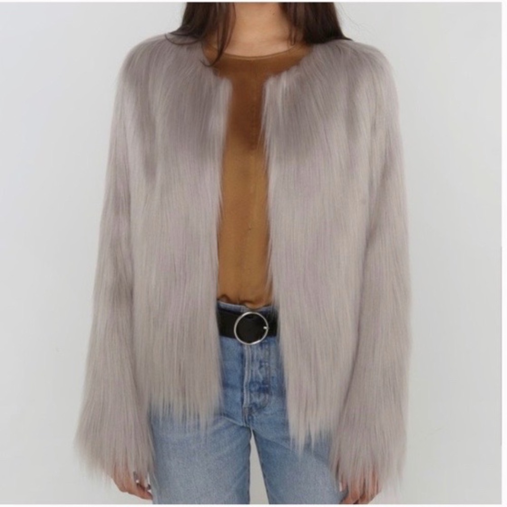Unreal Fur Dream Jacket in Grey Faux Fur